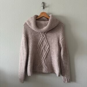 Wool Blend The Limited Blush Pink Cableknit Fisherman ChunkyKnit Neck Sweater XS